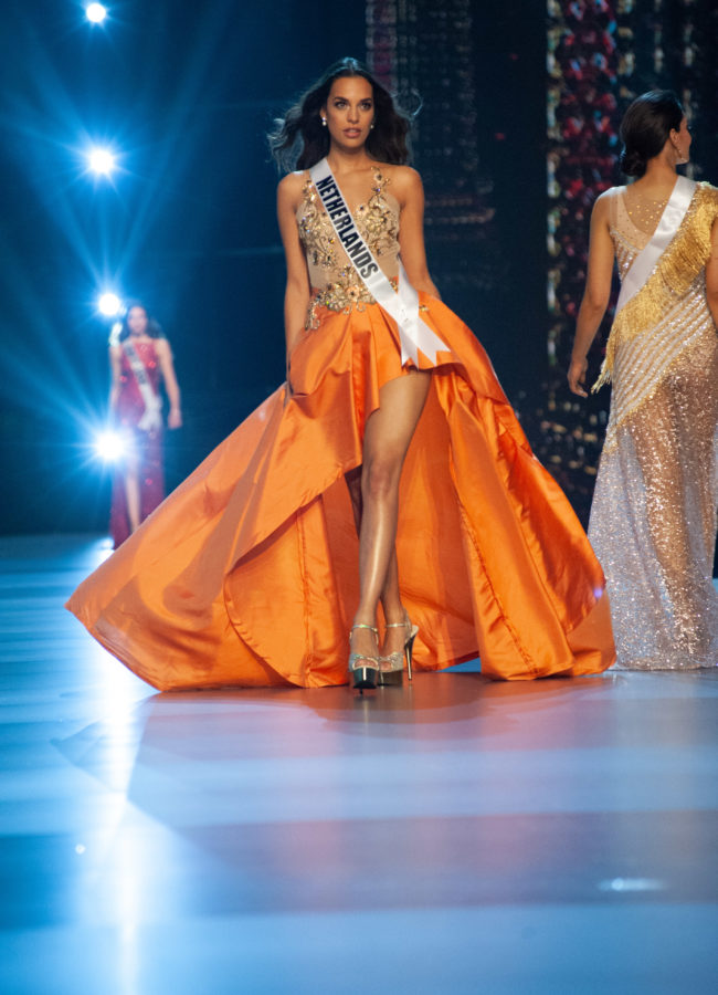 Rahima Dirkse, Miss Netherlands 2018 competes on stage in her evening gown during the MISS UNIVERSE® Preliminary Competition at IMPACT Arena in Bangkok, Thailand on Thursday, December 13th. The Miss Universe contestants have been touring, filming, rehearsing and preparing to compete for the Miss Universe crown in Bangkok, Thailand. Tune in to the FOX telecast at 7:00 PM ET live/PT tape-delayed on Sunday, December 16, 2018 from the IMPACT Arena in Bangkok, Thailand to see who will become the next Miss Universe. HO/The Miss Universe Organization